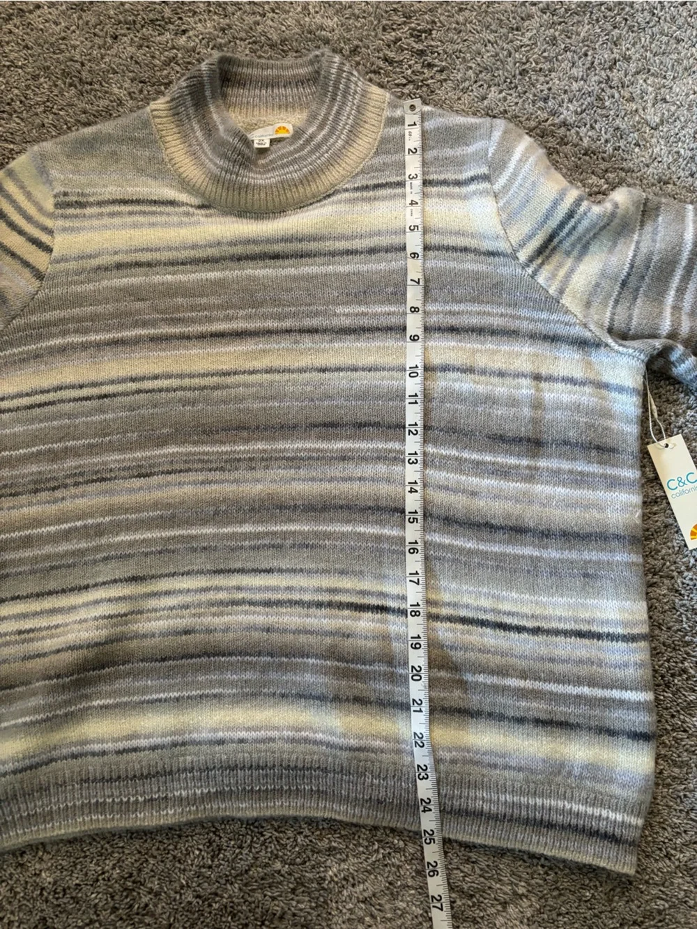 C&C California Mockneck Knit Fuzzy Cozy Striped Sweater Womens Size 2XL
